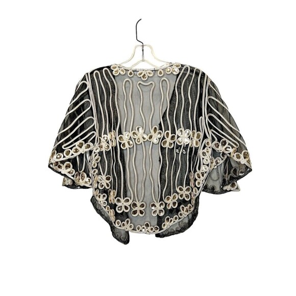 Simply Couture Cardigan Black Mesh Gold Sequined Flutter Sleeves‎ Open Front S - Picture 6 of 11